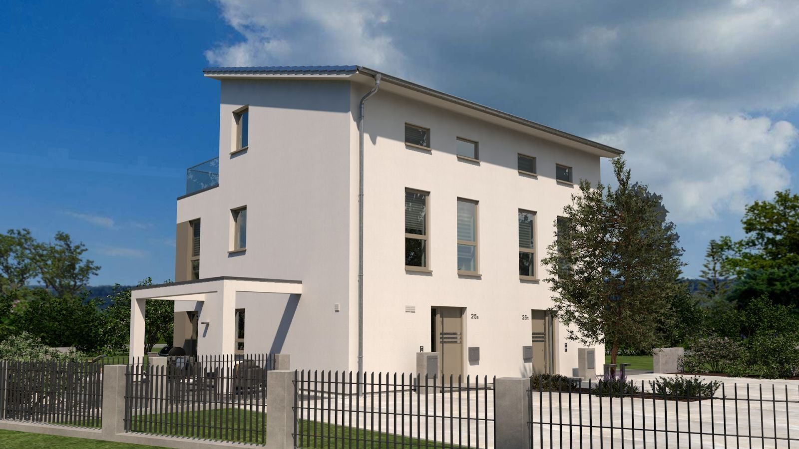 GEHOBENES DOPPELHAUS AUF 2,5 ETAGEN