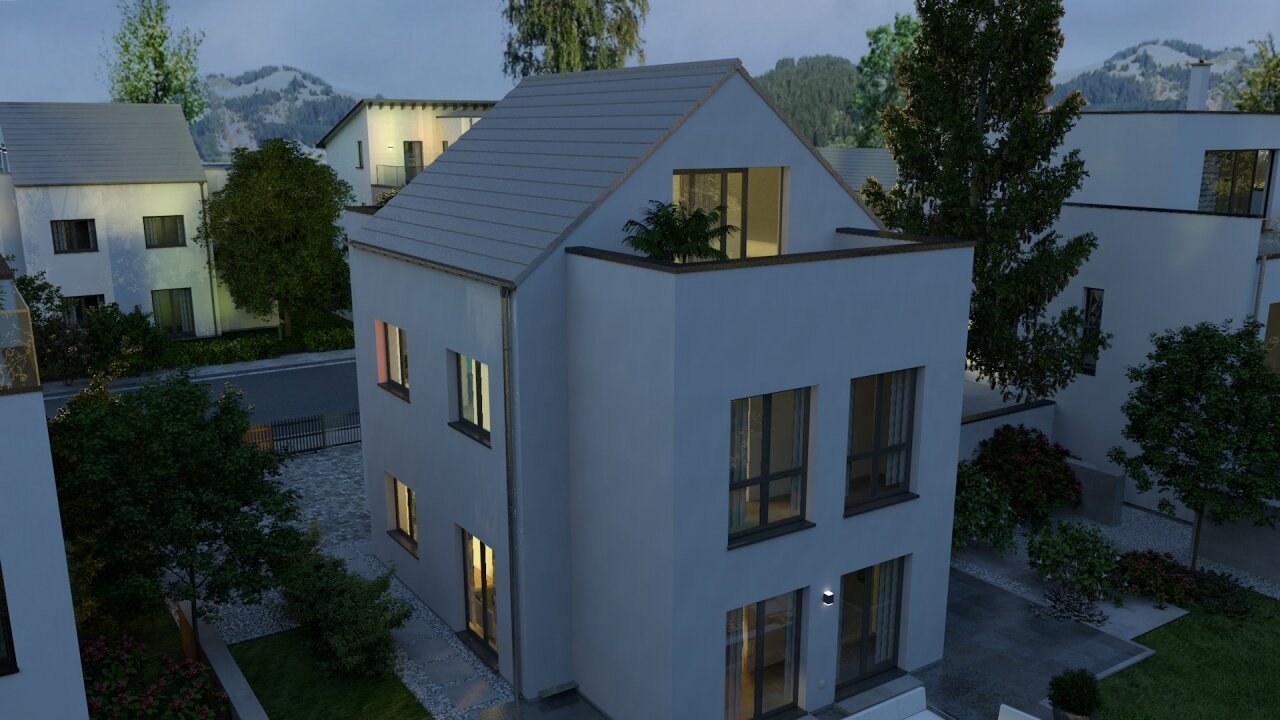 Ansicht Eingang seitlich Abend Ansicht Eingang seitlich Abend
